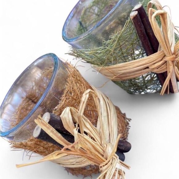 Rustic Glass Candle Holders Set - Brown, Green, Blue - Picture 2 of 6